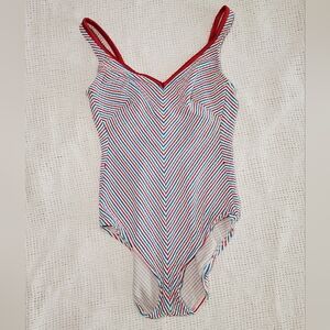 Vintage Robby Len Striped Red, White and Blue Swimsuit